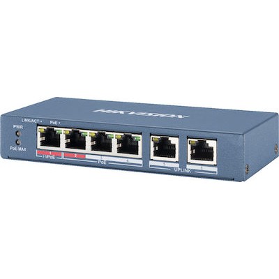 Hikvision DS-3E0106HP-E 6 Ports Unmanaged PoE Switch, 4xPoE Ports, 60Watt, 1xHi-PoE Port