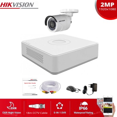 HIKVISION SET 2MP(1080P) DS-7104HQHI-K1 + 1 ΚΑΜΕΡΑ HIKVISION DS-2CE16D0T-IRF 2.8mm