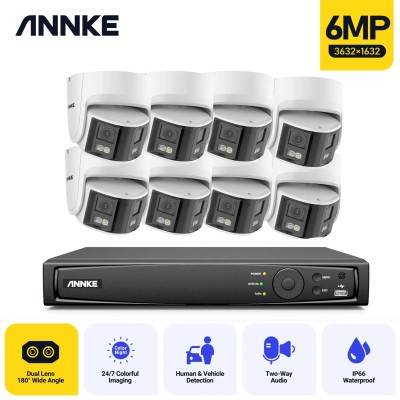 ANNKE SET 5MP N48PAW POE NVR 8 IP + 8 κάμερες I51DX διπλού φακού με 180 μοίρες γωνία θέασης